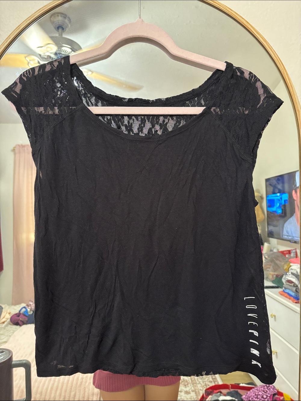 Love Pink Black Lace-Detail Women's Top